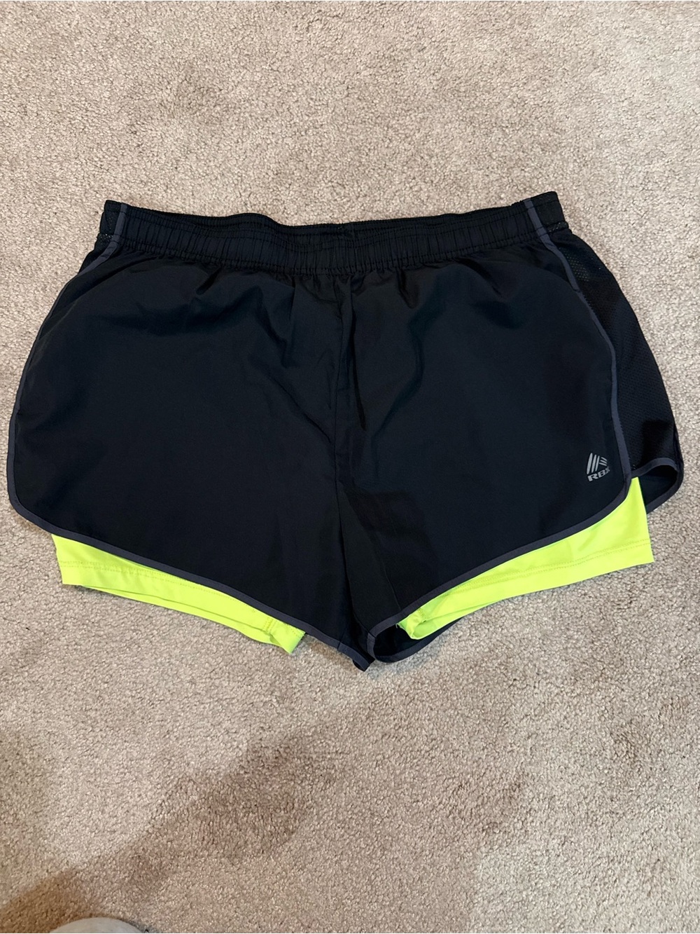RBX Black Athletic Running Shorts with Neon Yellow Liner